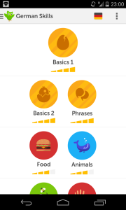 The german skill tree of the Android duolingo app